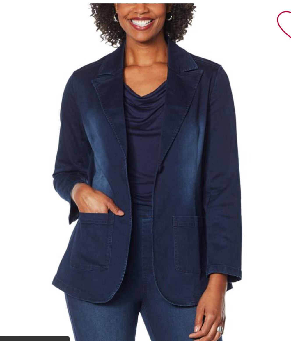 DG2 Diane Gilman Tailored Denim Blazer S